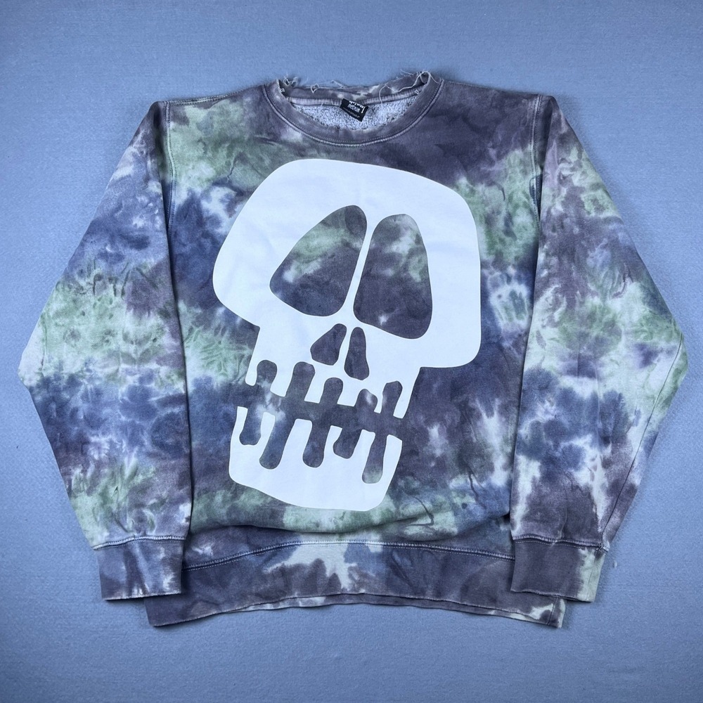 VTG Stussy Skull Graphic Tie Dye Crewneck Sweatshirt Mens Medium Green